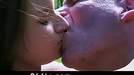 Older Man Gives Blowjob To Horny Teen In Garden