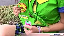 Cute petite teen sells cookies and her tight pussy, business is booming today