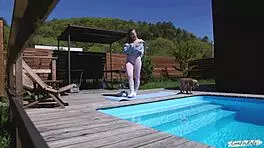 Neighbor Spies On Morning Yoga By The Pool And Joins Me