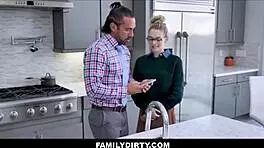 Skinny Blonde Teen Stepdaughter and Jealous Stepdad on Kitchen Counter - Lily Larimar Johnny Castle