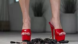 4k hot footfetish crushing fruits with bare feet and high heels, homemade brunette amateurs