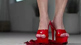 4k hot footfetish crushing fruits with bare feet and high heels, homemade brunette amateurs