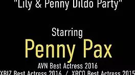 redhead penny pax and brunette lily labeau have an orgasmic lesbian session with toys, licking, and masturbation.