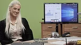 loan4k negotiating with the naked lingerie store owner for sex, blowjob, and licking her big tits