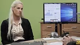 loan4k negotiating with the naked lingerie store owner for sex, blowjob, and licking her big tits