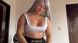 colombian milf fucks young neighbor in husbands bed making him cuckold