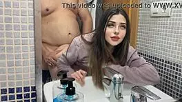 in the bathroom, she bends over for doggystyle fucking, feeling so delicious