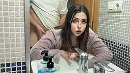 in the bathroom, she bends over for doggystyle fucking, feeling so delicious