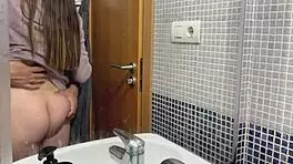 in the bathroom, she bends over for doggystyle fucking, feeling so delicious