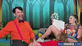 blonde milf & teen 18+ get free used on sesame street movie set 😈