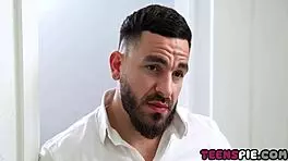 Shy teen visits trusty neighbor for fucking, kissing, and creampie to lose virginity