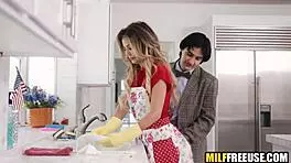 Housewife just chills at home while young 18+ husband freeuses her for blowjob fun. It's a casual day!