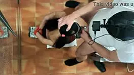 Milf in Latex Pantyhose Pigtails Chokes on Big Cock for Rough Throatpie