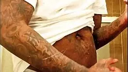 youngstarbrazy is warming up for new content, showing off her tattoo and monster cock