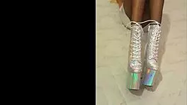 total silver and fishnet pantyhose on big ass