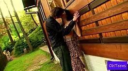 Kattie and Kristof share a fun outdoor dorm moment.