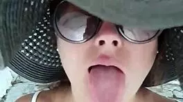 public tease and blowjob from hot stepmom with big tits brunette pov sex flashing cute teasing