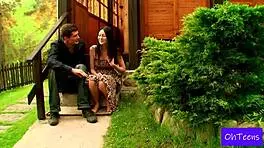 Kattie and Kristof share a fun outdoor dorm moment.