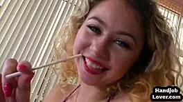 Pov petite 18+ hj loving teen talks dirty while wanking hard dick close-up