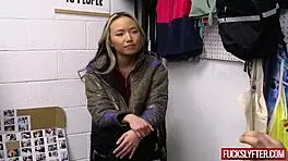 Asia Lee kneels on her knees for a creamy facial after jacket mishap