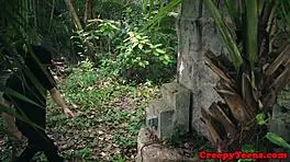 omg, bondage teen getting roughfucked outdoors by stalker 😱