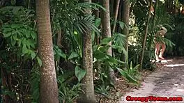 omg, bondage teen getting roughfucked outdoors by stalker 😱