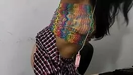 beautiful latina woman riding a pink dildo on camera