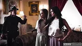 Wow! Lesbian couple forces priest to lick their wet pussies in wild scene