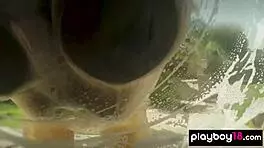 bubble covered ebony milf misty stone washes car nude with petite teen gf in snow