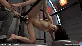 Hot brunette babe vibed and drilled by machine