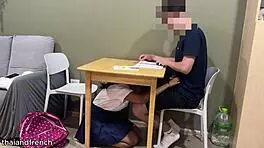 18yo thai student sucks her english teacher in tight uniform