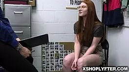 Innocent Redhead Jane Rogers Flirts Out of Shoplifting with Security Guard Billy Boston