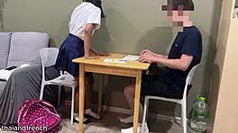 18yo thai student sucks her english teacher in tight uniform