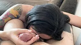 Blowjob from my co-worker ended with me cumming straight in her mouth