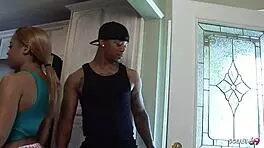 Black Ebony Step-Sister Seduces Step-Brother's Best Friend With Big Black Cock For Rough Home Alone Fuck