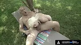 oops, miss melissa rides grandpa’s old cock hard