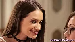 Cute dyke teens gently explore each other in a group setting with 69 and scissoring