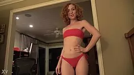 Teen girl in red bikini shows off big ass