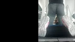 Skinny Mexican teen bent over in leggings at the gym