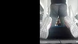 Skinny Mexican teen bent over in leggings at the gym