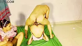 Horny best friends fuck one guy together, ffm action with tight pussy