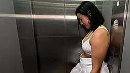 Latina milf neighbor bends over for young bbc guy in elevator, requesting creampie.