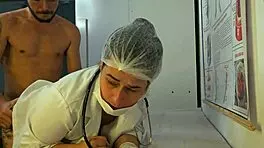 Hard erection during checkup with sexy Latina nurse in hospital