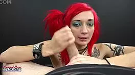 Slim Tattooed Blonde Jackie Swallows Hard Cock And Cumshot.
