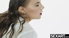 Flawless teen model strips and licks clit to multiple orgasms