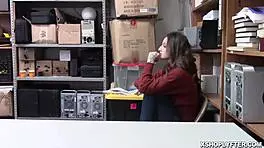 Tattoed teen gets doggystyle fucked in office, pussy rammed from behind