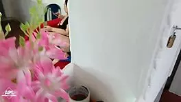 Stroking my big cock while stepmom's in the room, ready to eat her ass and creampie.