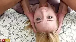 teen blonde babe sofie otis gets facial cumshot after deep throating