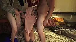 Arab Working Girl in Stockings Experiences First Time Military Threesome with Blowjob