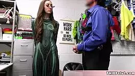 Beautiful slim chick pays mall cop with pussy and blowjob